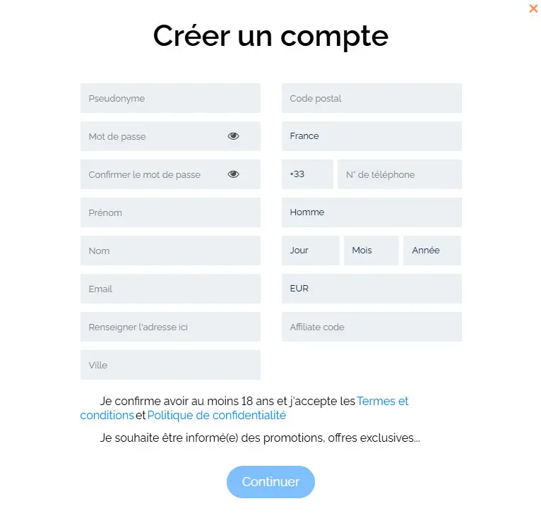 Processus d'inscription Kinbet Casino